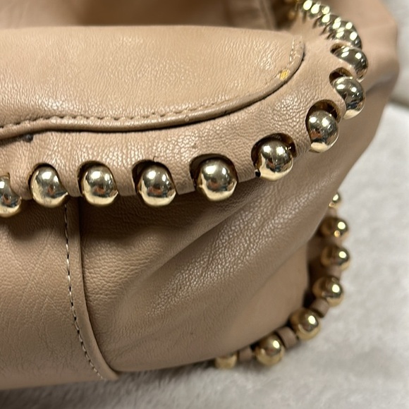 Jessica Simpson Women's Tan Faux Leather Camille Hobo Bag Tote with Gold Beads - Picture 10 of 11